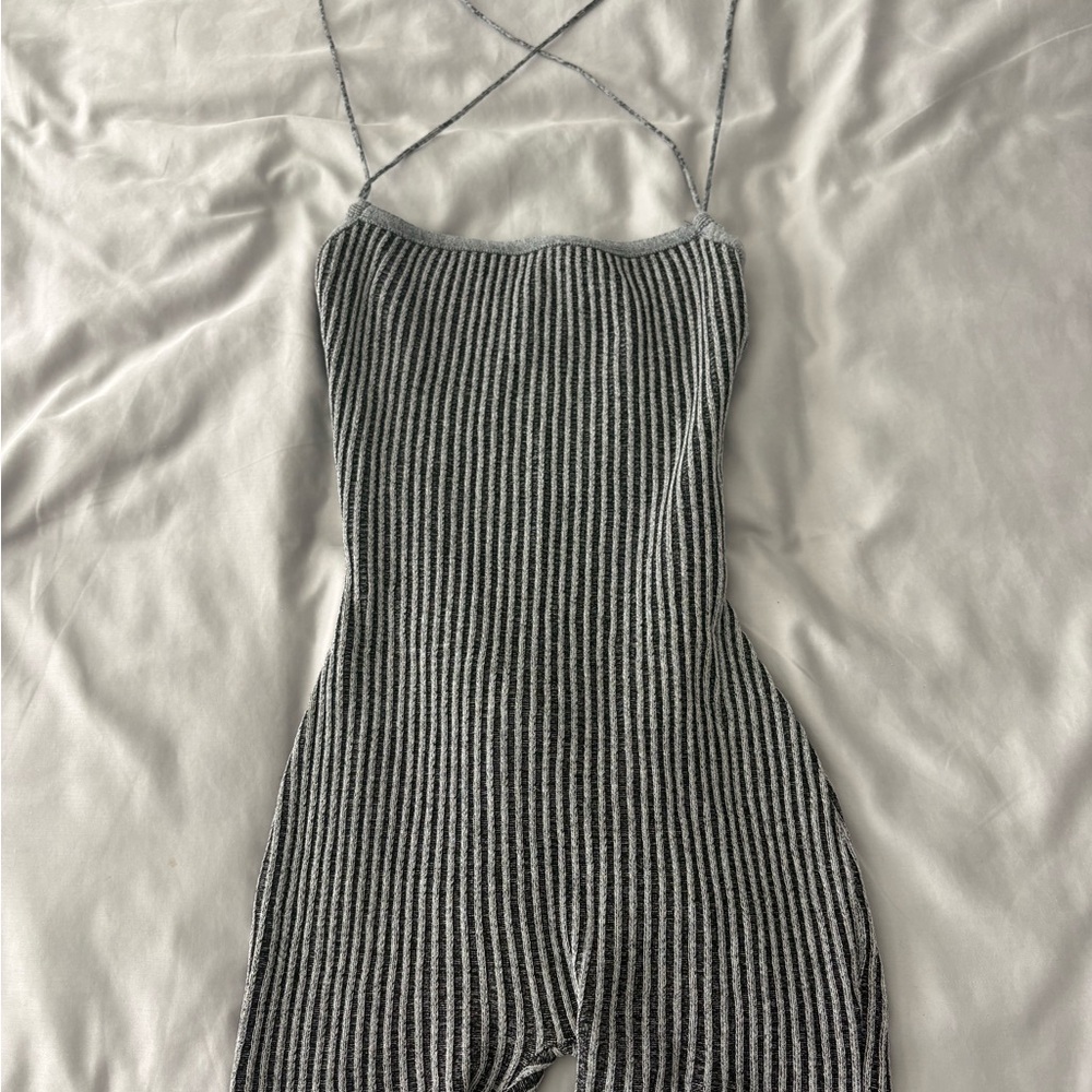 edge Black & White Ribbed Strappy Jumpsuit